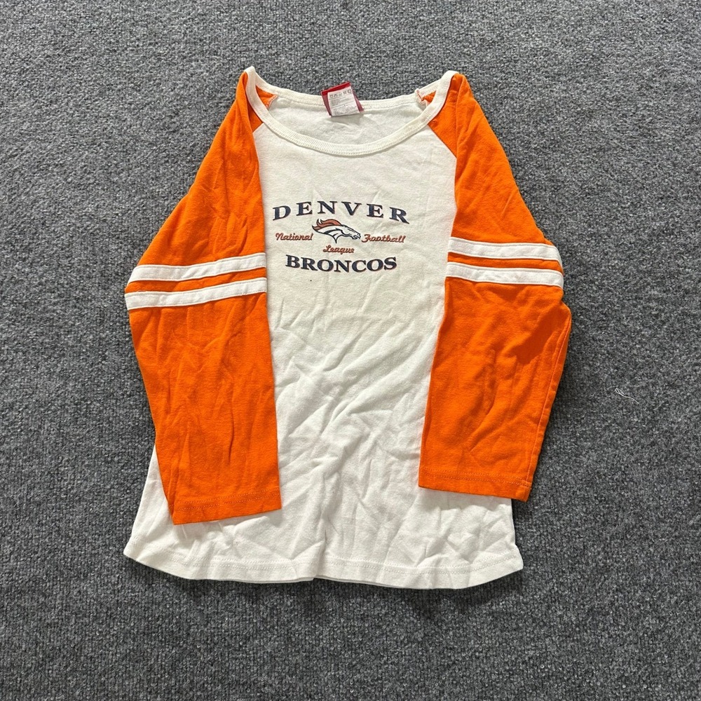 NFL For Her Shirt Womens Size L White Orange Denver Broncos Raglan Cotton USA